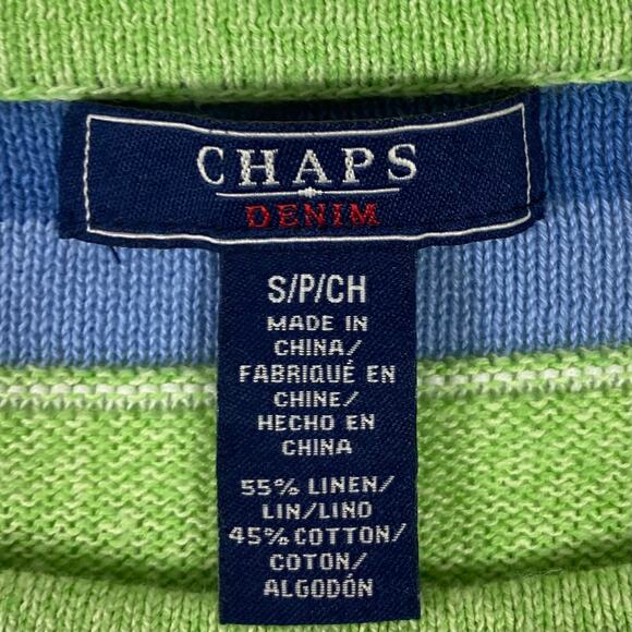 NWOT CHAPS Sweater S Linen Cotton Rainbow Stripe Boat-Neck 3/4-Sleeve Green Pink - Picture 3 of 6